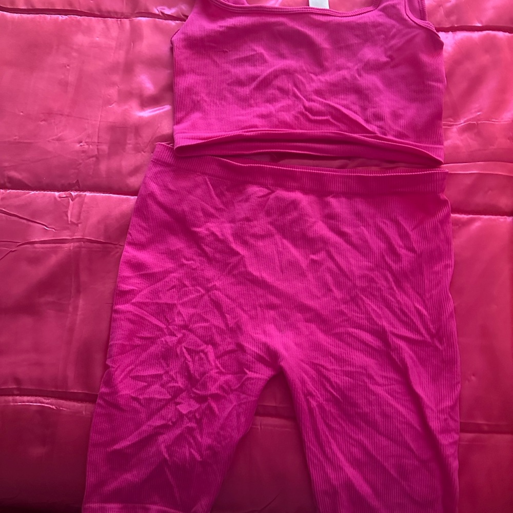 Pink Ribbed Tank and Shorts Set